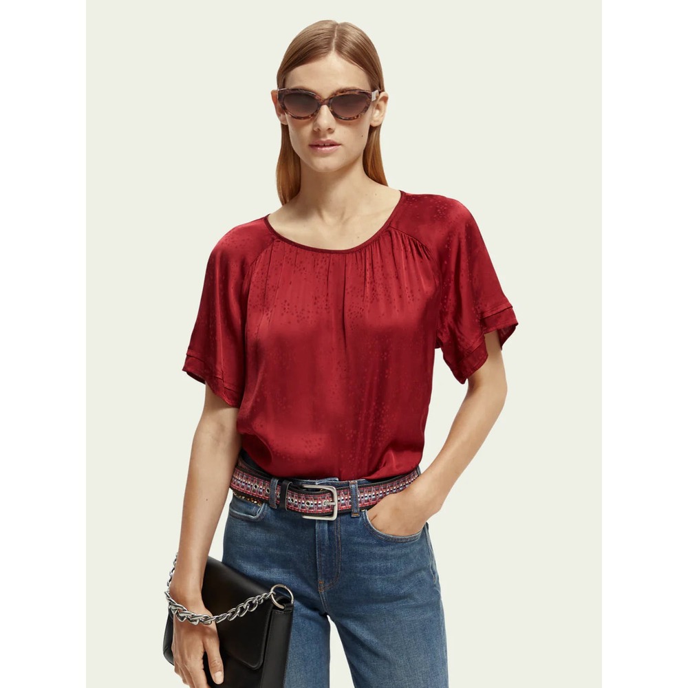 Scotch & Soda Flutter Sleeve Top in Rhubarb - Picture 2 of 11
